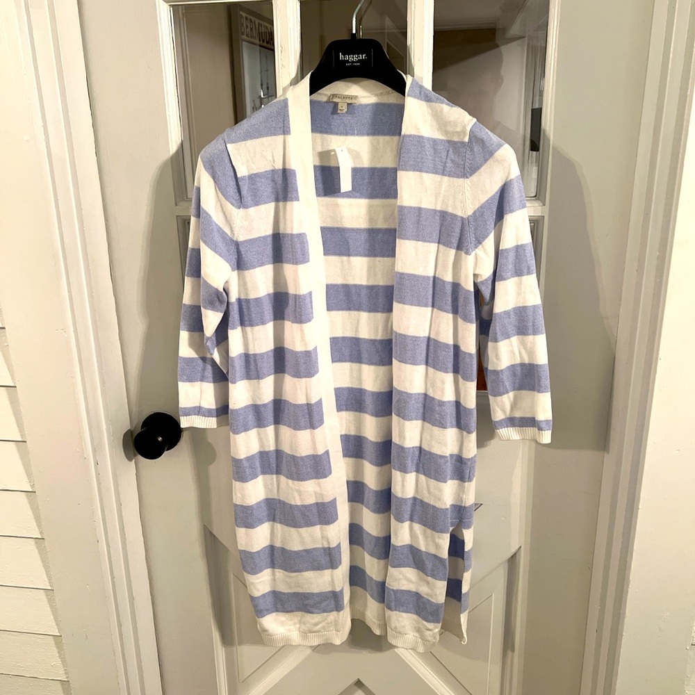 Talbots Blue & White Striped Cardigan Shawl Size S NWT